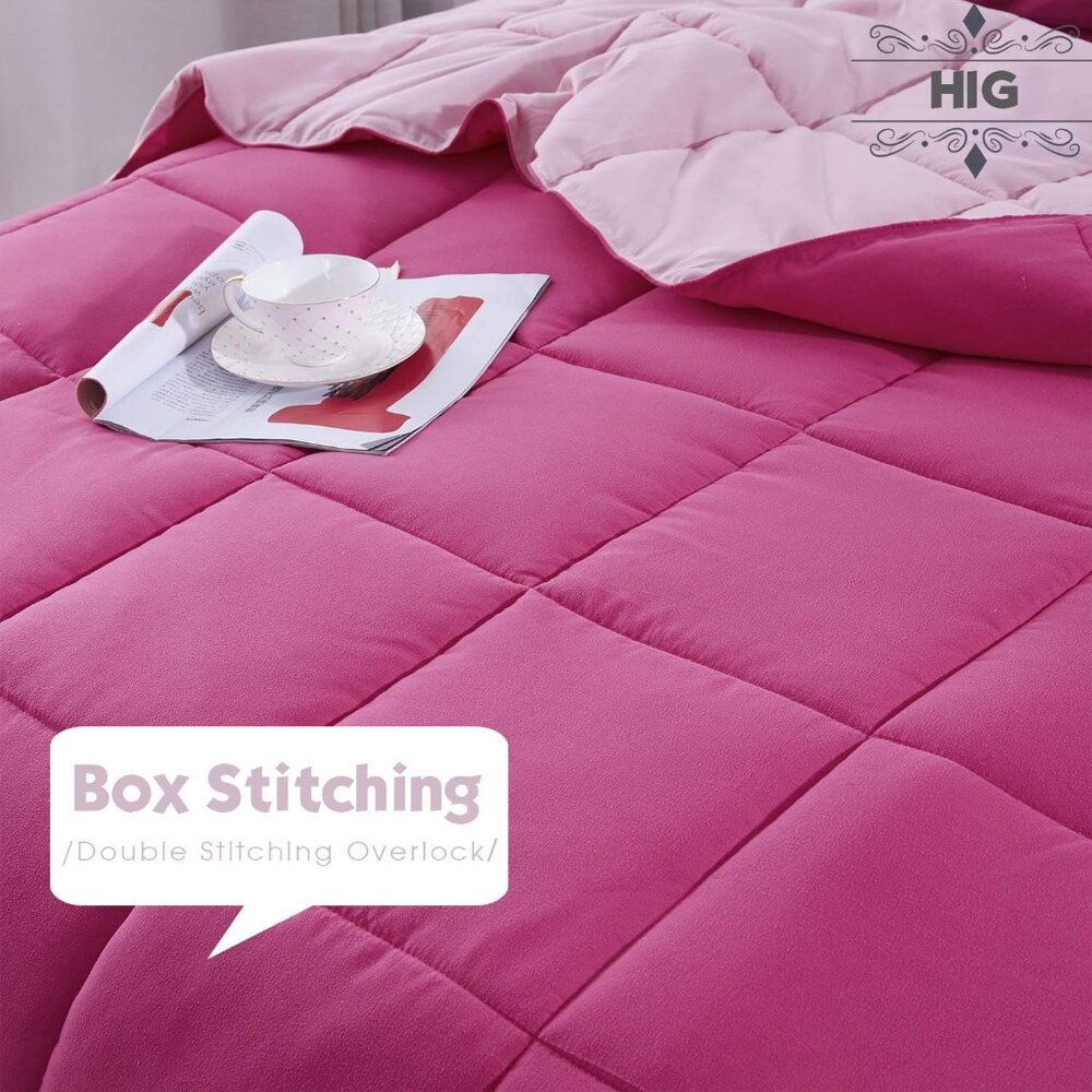 3pc Pink Queen Size Comforter Set - All Season Reversible Down Alternative Comfo - Picture 3 of 7